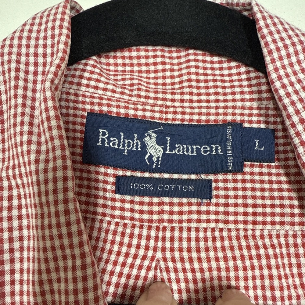 Ralph Lauren Blue Label VTG Shirt Mens L Red Checkered Slim Preppy Button Down - Picture 5 of 14